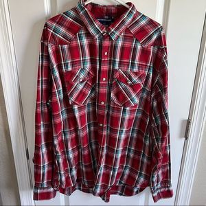 Old Navy Slim Fit Plaid Western-Style Buttoned Long Sleeve Shirt, Size XXL
